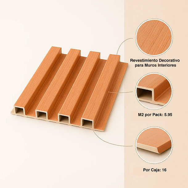 Pack de 16 Revestimientos Siding WPC interior color Madera 5