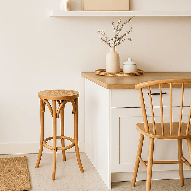 Banco de Diseño Retro en Madera con Asiento Trenzado 3