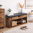 Banco Zapatero de Madera Rústica con Asiento Acolchado y Baúl de Almacenaje 3