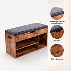 Banco Zapatero de Madera Rústica con Asiento Acolchado y Baúl de Almacenaje 5