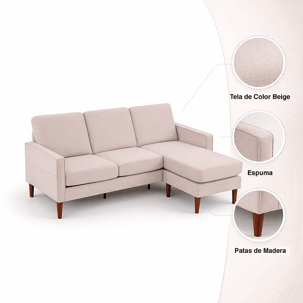 Sofá Esquinero Urban Lounge con Asiento Acolchado - Beige 5