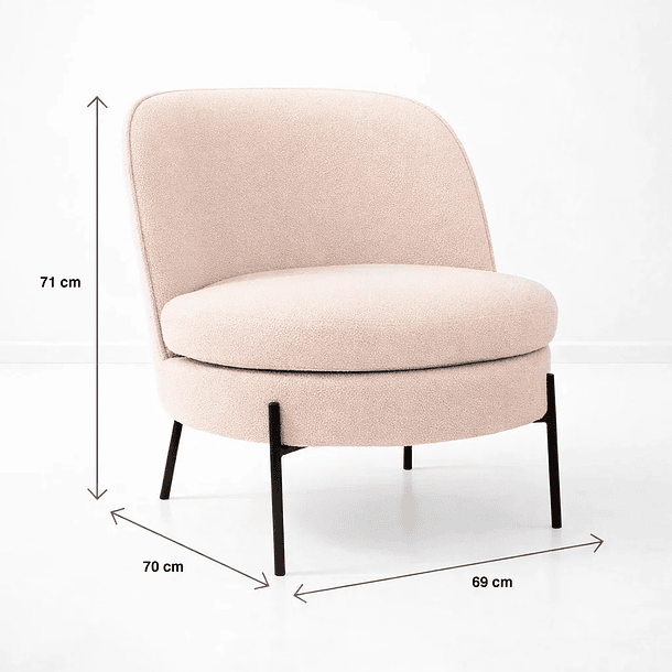 Butaca Lía Tapizada en Tela Clara con Patas Metálicas Negras 4