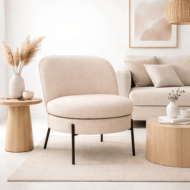 Butaca Lía Tapizada en Tela Clara con Patas Metálicas Negras 3