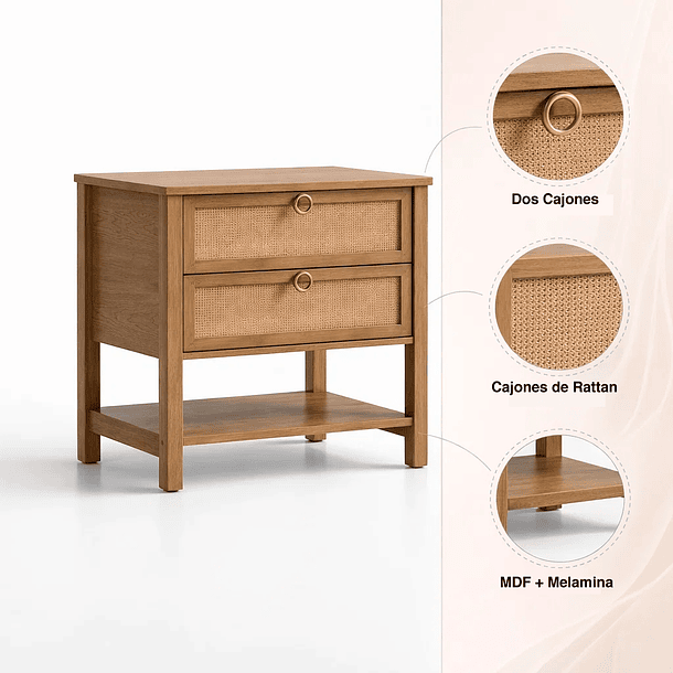 Velador Duna Rattan Ancho con Cajones de Ratán 5