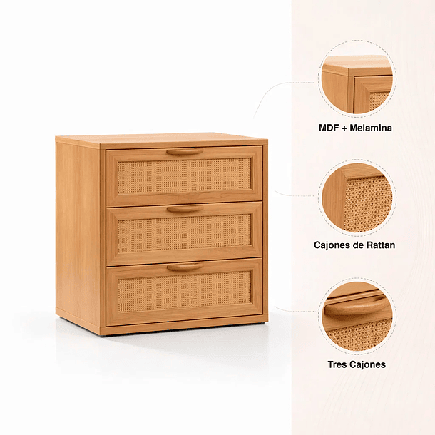 Velador Calma Rattan de Madera Clara con Cajones de Ratán 5