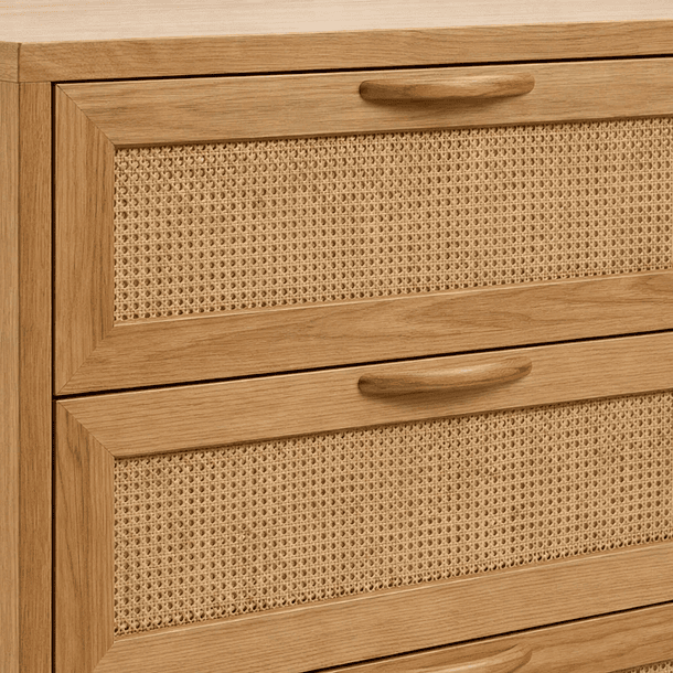 Velador Calma Rattan de Madera Clara con Cajones de Ratán 6