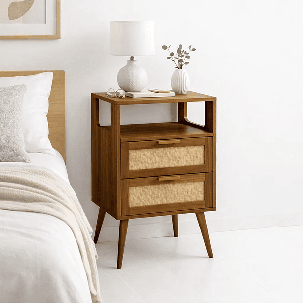 Velador Velia Rattan con Cajones y Diseño Natural 2