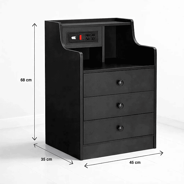 Velador Urbano Smart con Enchufe Integrado Negro de 3 Cajones 4