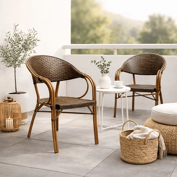 Silla Bistro Parisina Rattan con  reposabrazos Jolie  - Café Oscuro 3