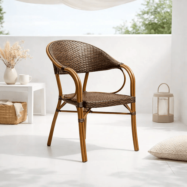 Silla Bistro Parisina Rattan con  reposabrazos Jolie  - Café Oscuro 2