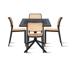 Mesa restaurant 80x80 Polipropileno + 4 Sillas Hoffman Enrejada - Negra