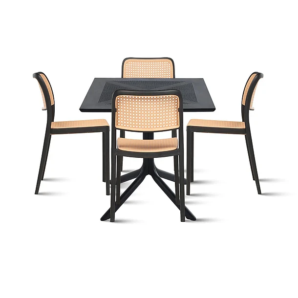 Mesa restaurant 80x80 Polipropileno + 4 Sillas Hoffman Enrejada - Negra 1