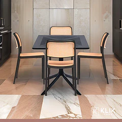 Mesa restaurant 80x80 Polipropileno + 4 Sillas Hoffman Enrejada - Negra