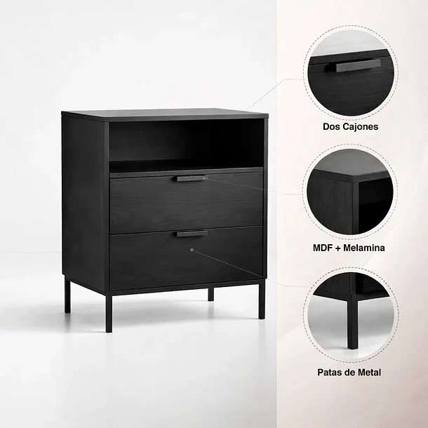 Velador Noir Loft Negro con Patas Metálicas 5