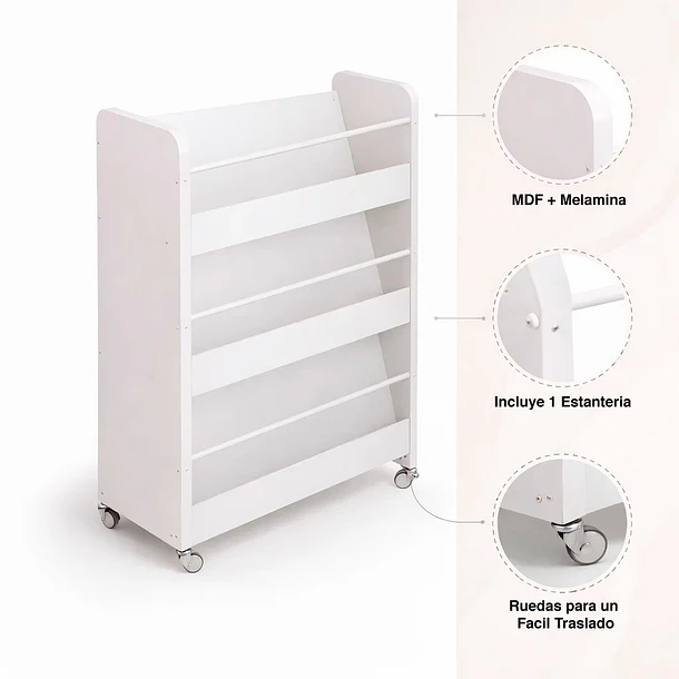 Estanteria con ruedas 3 niveles blanca - blanco 5