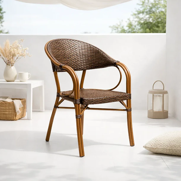 Silla Bistro Parisina Rattan con  reposabrazos Jolie  - Café Oscuro 2