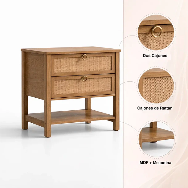 Velador Duna Rattan Ancho con Cajones de Ratán 5