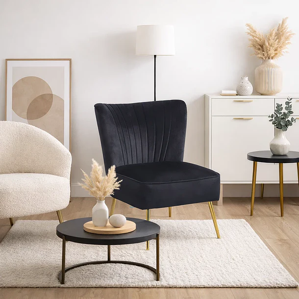 Sillón Glamour Noir con Patas Doradas - Negro 3