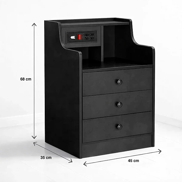 Velador Urbano Smart con Enchufe Integrado Negro de 3 Cajones 4