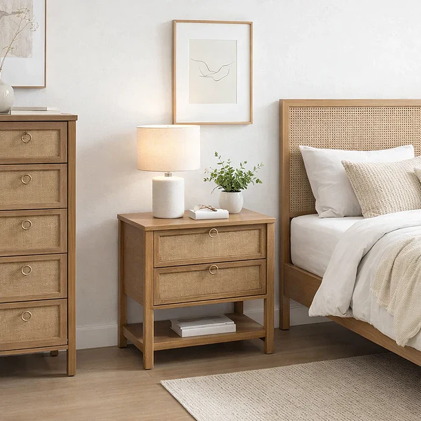 Velador Duna Rattan Ancho con Cajones de Ratán 3