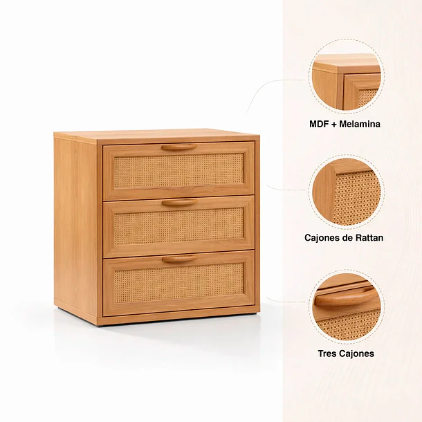 Velador Calma Rattan de Madera Clara con Cajones de Ratán 5