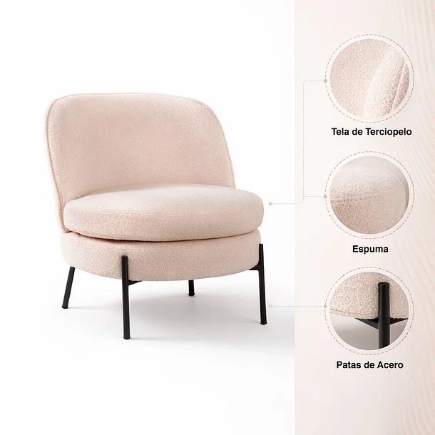 Butaca Lía Tapizada en Tela Clara con Patas Metálicas Negras 5