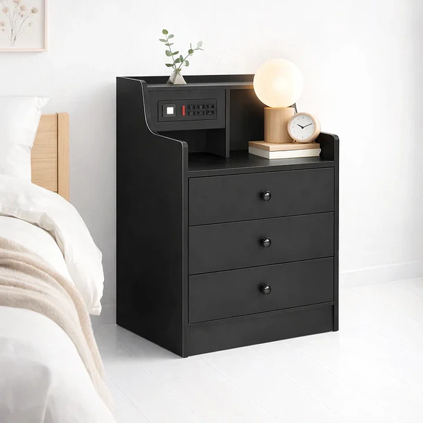 Velador Urbano Smart con Enchufe Integrado Negro de 3 Cajones 2
