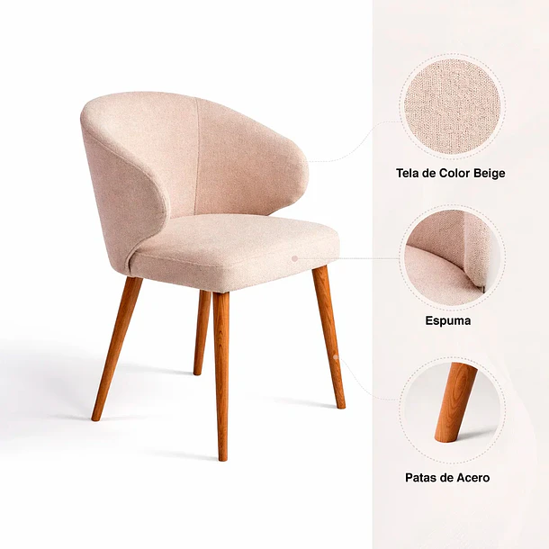 Silla Aura Tapizada en Tela Beige con Patas de Madera 5