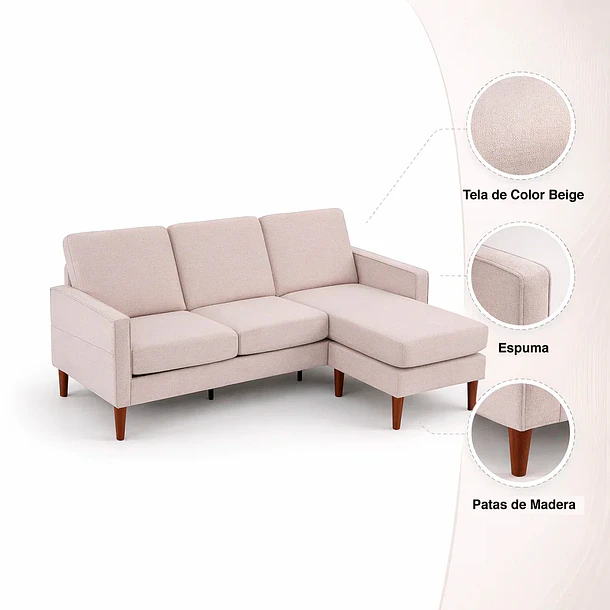 Sofá Esquinero Urban Lounge con Asiento Acolchado - Beige 5