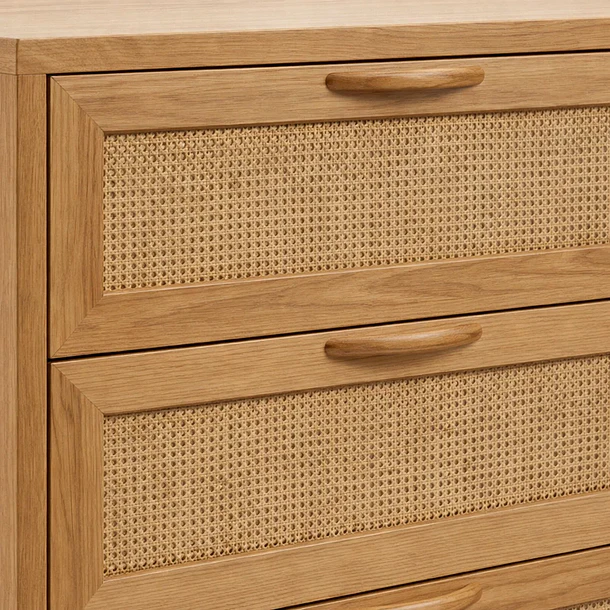 Velador Calma Rattan de Madera Clara con Cajones de Ratán 6