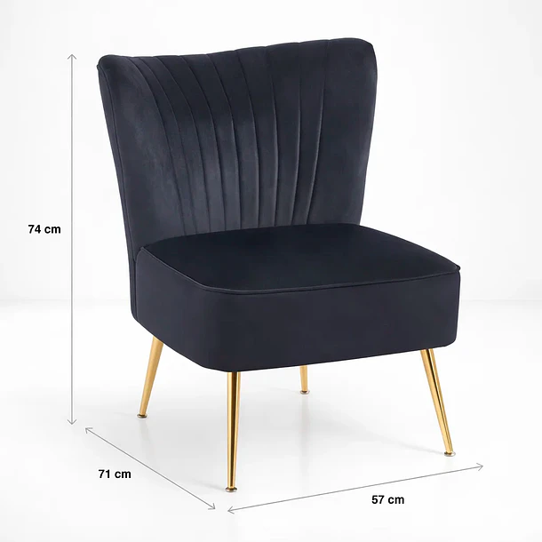 Sillón Glamour Noir con Patas Doradas - Negro 4