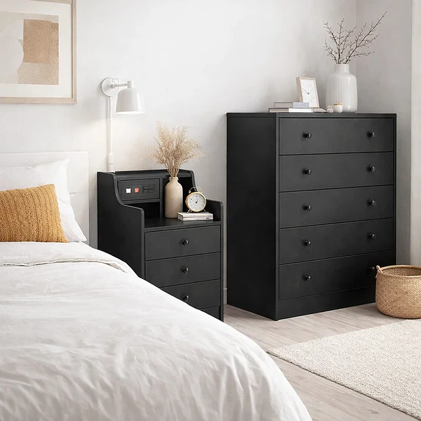 Velador Urbano Smart con Enchufe Integrado Negro de 3 Cajones 3