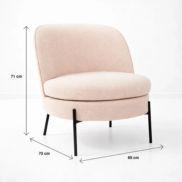 Butaca Lía Tapizada en Tela Clara con Patas Metálicas Negras 4