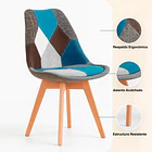 Silla Tulip Patchowork Acolchada Tela Wood - Celeste 9