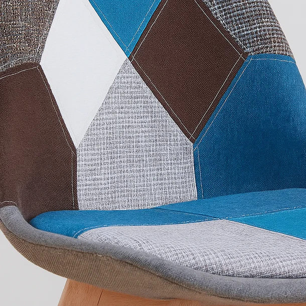 Silla Tulip Patchowork Acolchada Tela Wood - Celeste 11