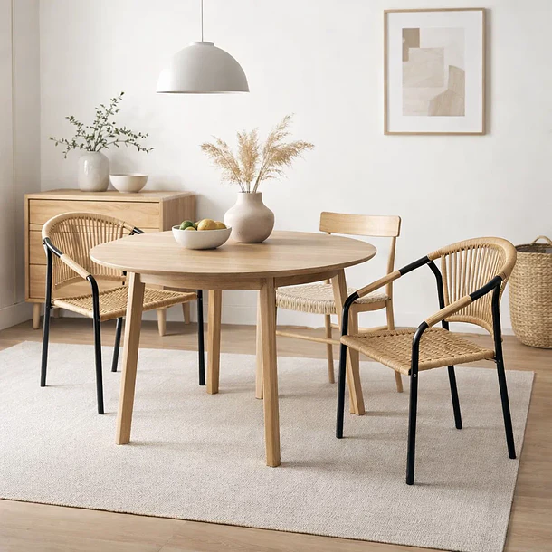 Silla FLET - Estructura Negra con Respaldo Encordado Beige 3