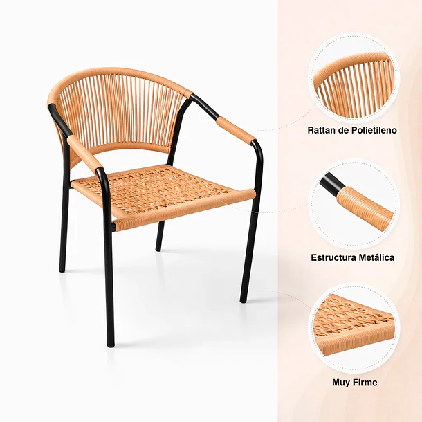 Silla FLET - Estructura Negra con Respaldo Encordado Beige 5