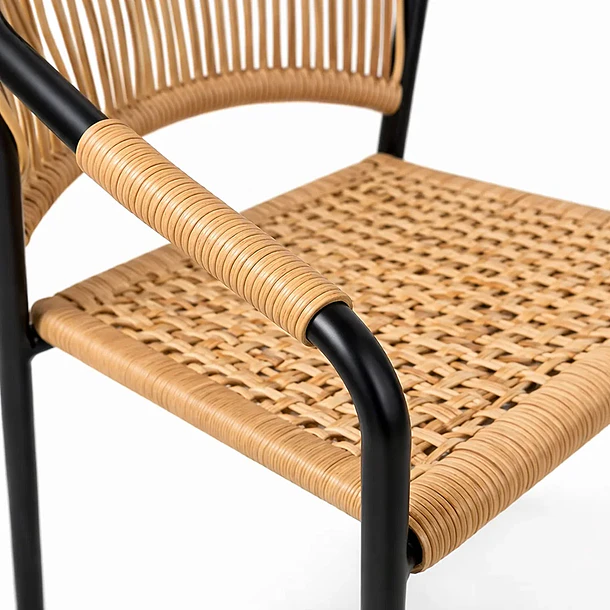 Silla FLET - Estructura Negra con Respaldo Encordado Beige 6