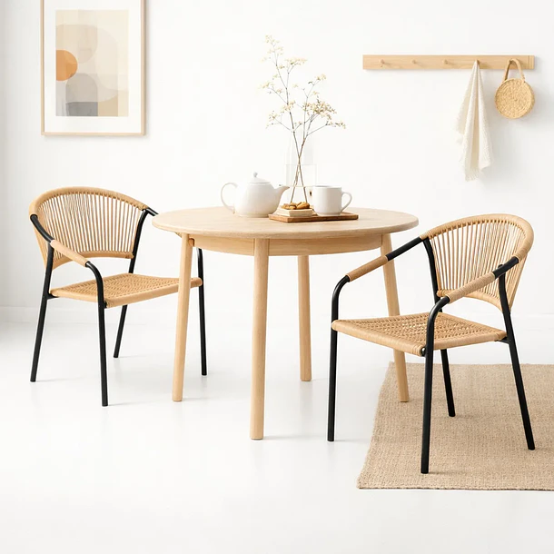 Silla FLET - Estructura Negra con Respaldo Encordado Beige 2