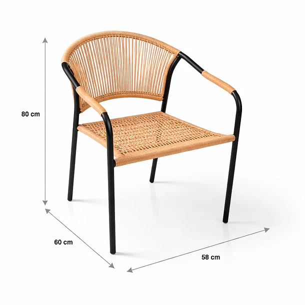 Silla FLET - Estructura Negra con Respaldo Encordado Beige 4