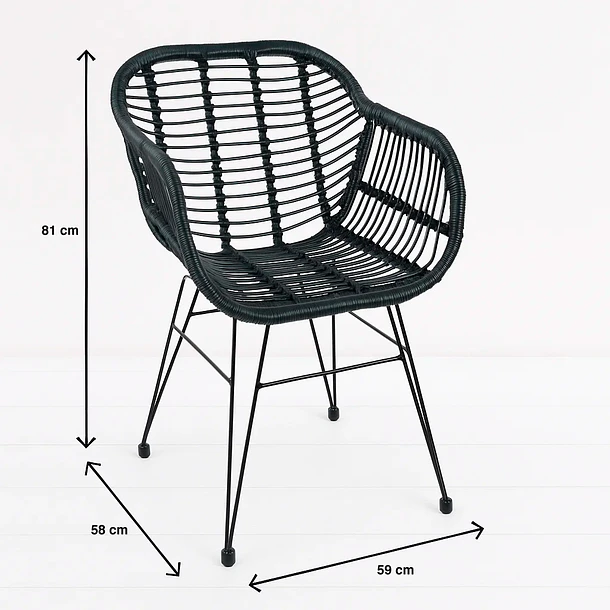 Butaca con Apoyabrazos de Terraza Rattan Grecia Color Negro 4