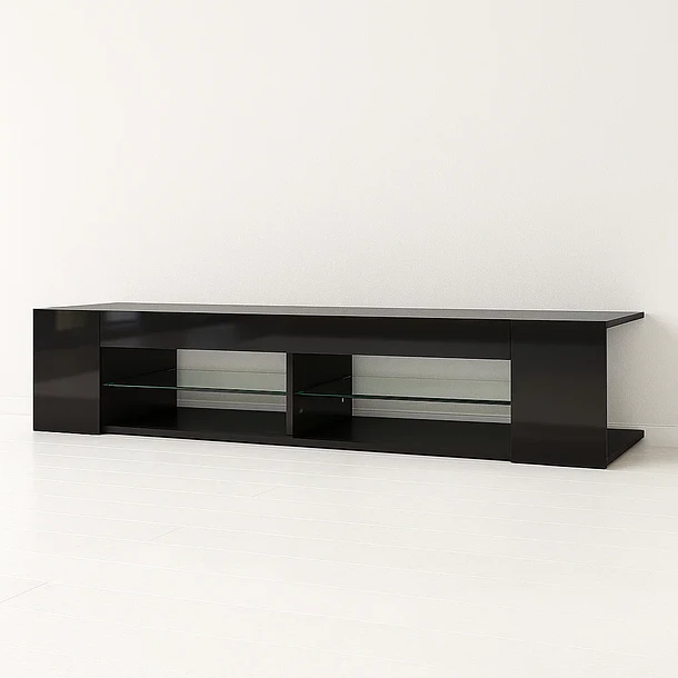 Mueble de TV Moderno Negro con Luces LED y Compartimentos 1