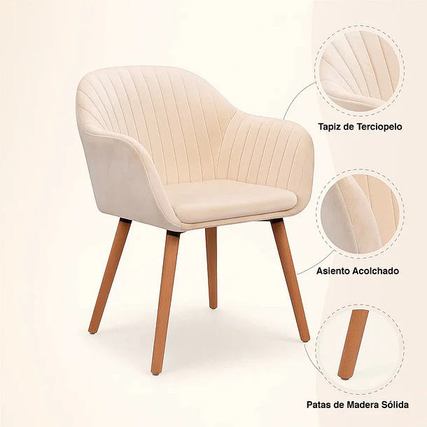 Pack de 2 Butacas Sitiales Poltronas Diamante Terciopelo - Beige 5
