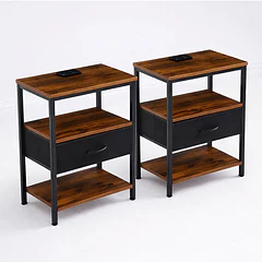 Pack de 2 Veladores Estilo Industrial Black Wood 50x30x61