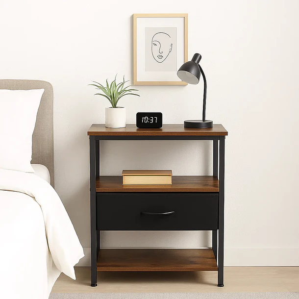 Pack de 2 Veladores Estilo Industrial Black Wood 50x30x61 3