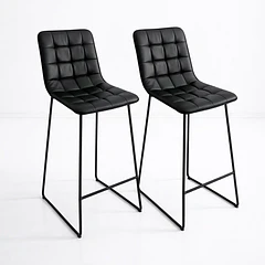 Pack de 2 Taburetes Altos Milano Cuero Sintetico con Patas Metálicas Estilo Industrial