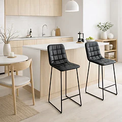 Pack de 2 Taburetes Altos Milano Cuero Sintetico con Patas Metálicas Estilo Industrial