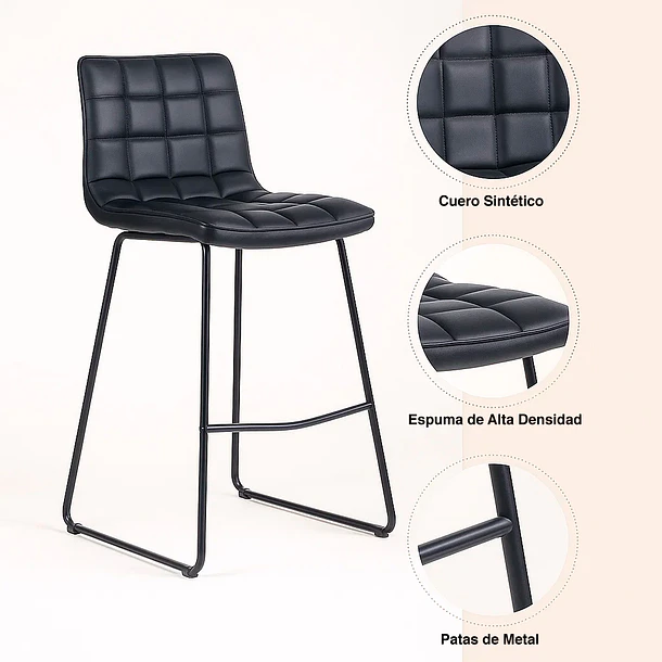 Pack de 2 Taburetes Milano Cuero Sintetico con Patas Metálicas Estilo Industrial 5