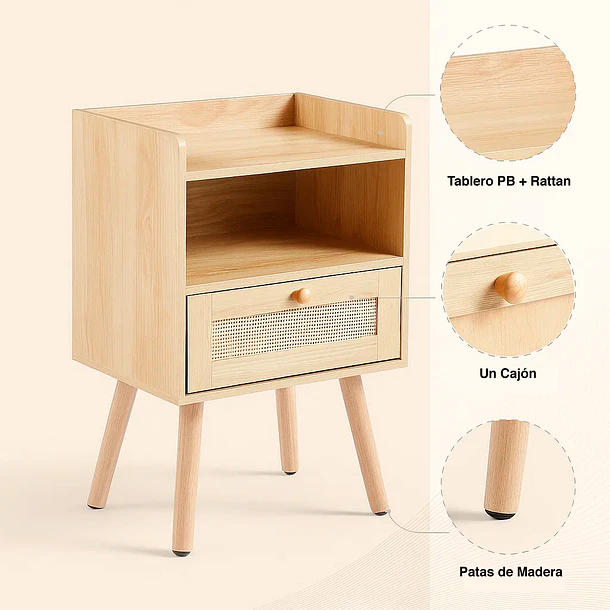 Pack de 2 Veladores Mesh Rattan con Cajon y Espacio 5