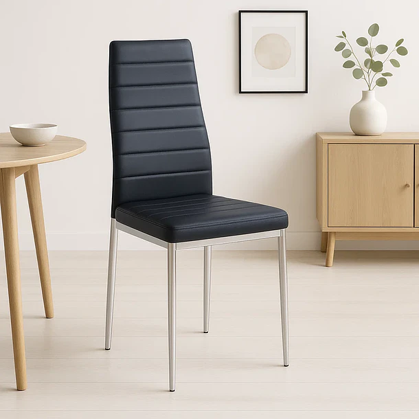 Silla Dining Acolchada Liana con patas cromadas - Negra 2